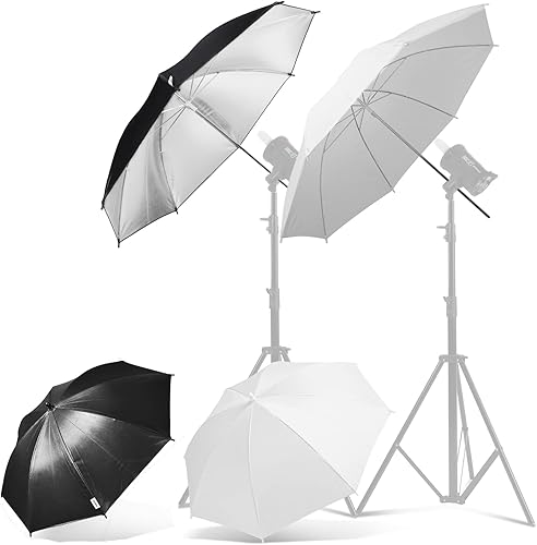 Miniatura 9 de Paquete de 2 kits de iluminación para paraguas de fotografía, paraguas reflector negro y plateado de 43 pulgadas para estudioexteriores accesorios
