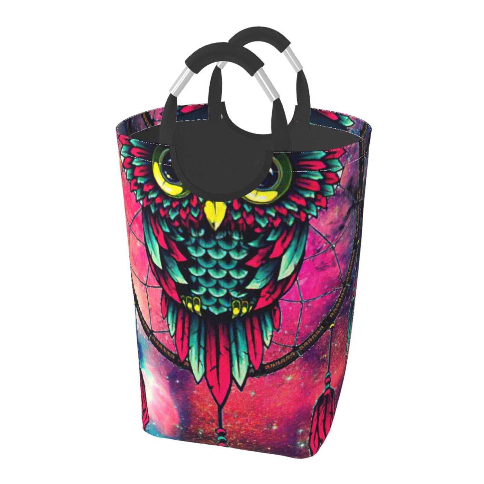 Sac à linge pliable hibou galaxie grand format autoportant avec poignées