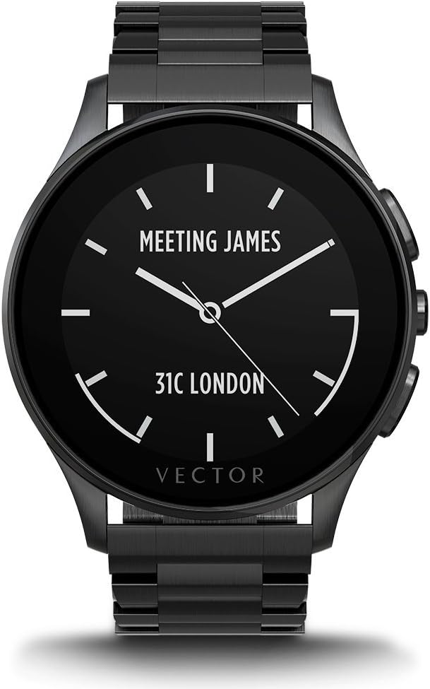 Vector Watch Luna Smartwatch-30 Day+ Autonomy, 5ATM, Notifications, Activity Tracking - Black Case/ Black Bracelet-Elegant