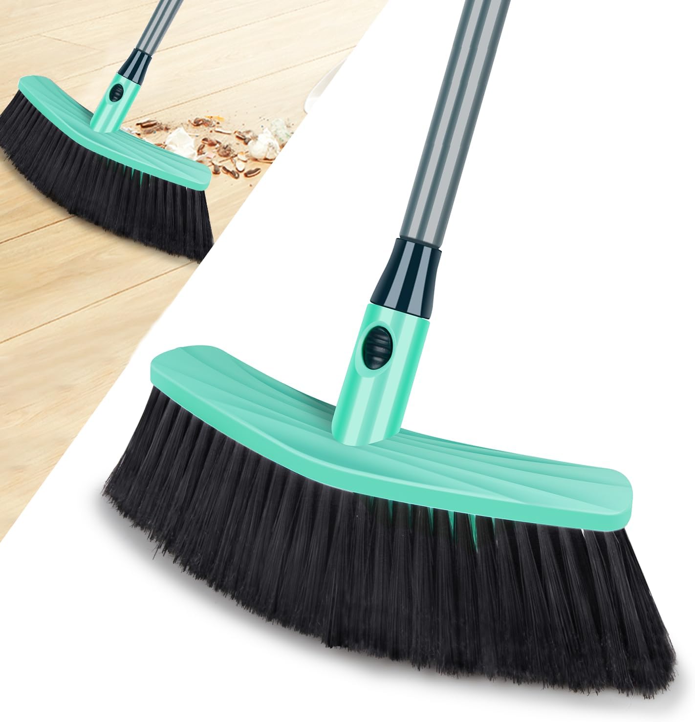 Soft Bristle Indoor Kitchen Sweeping Broom Modern Silver And Black