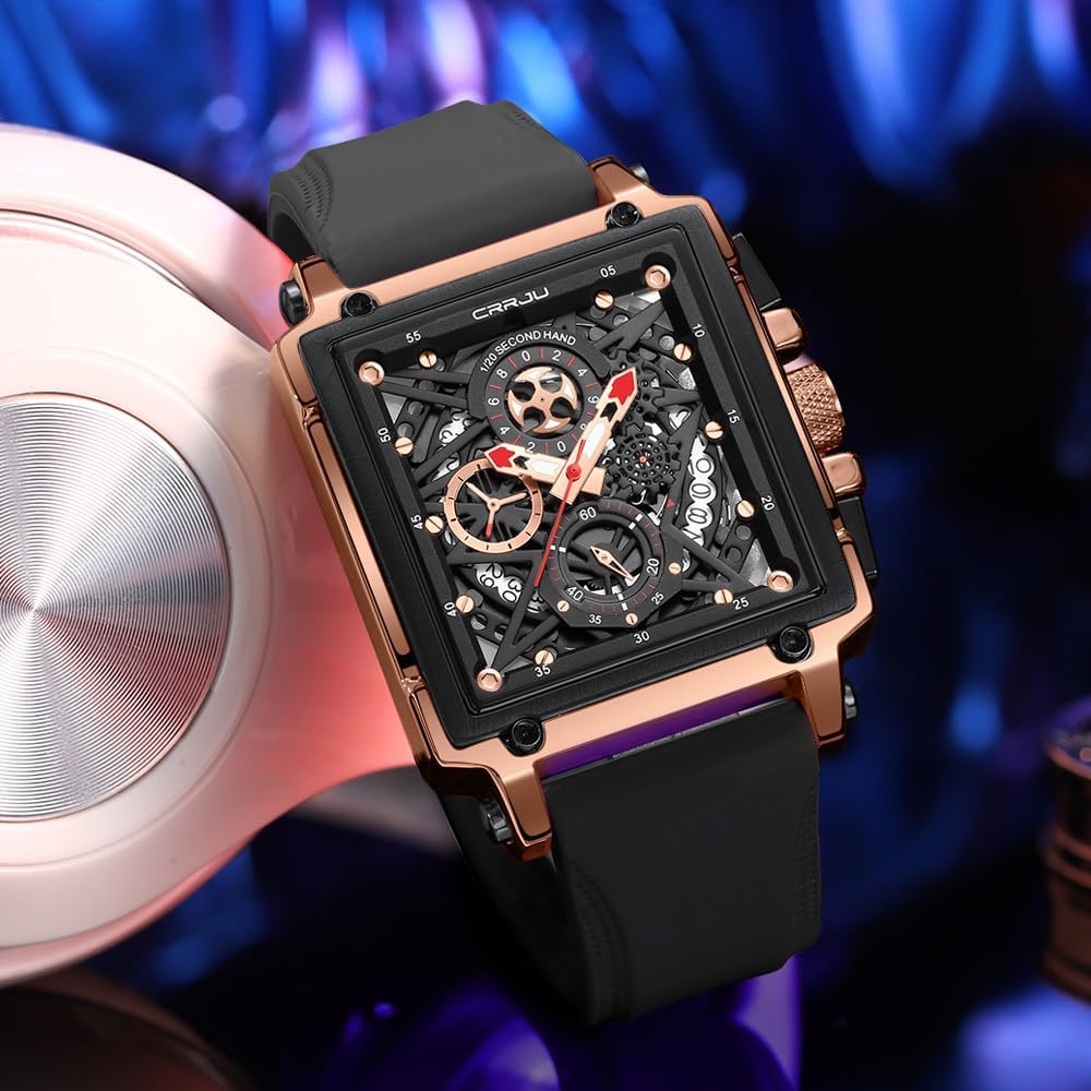CRRJU Fashion Men's Wrist Watch,Luxury Chronograph Waterproof Date Dress Watch for Men with Silicone Rubber Strap - Image 4