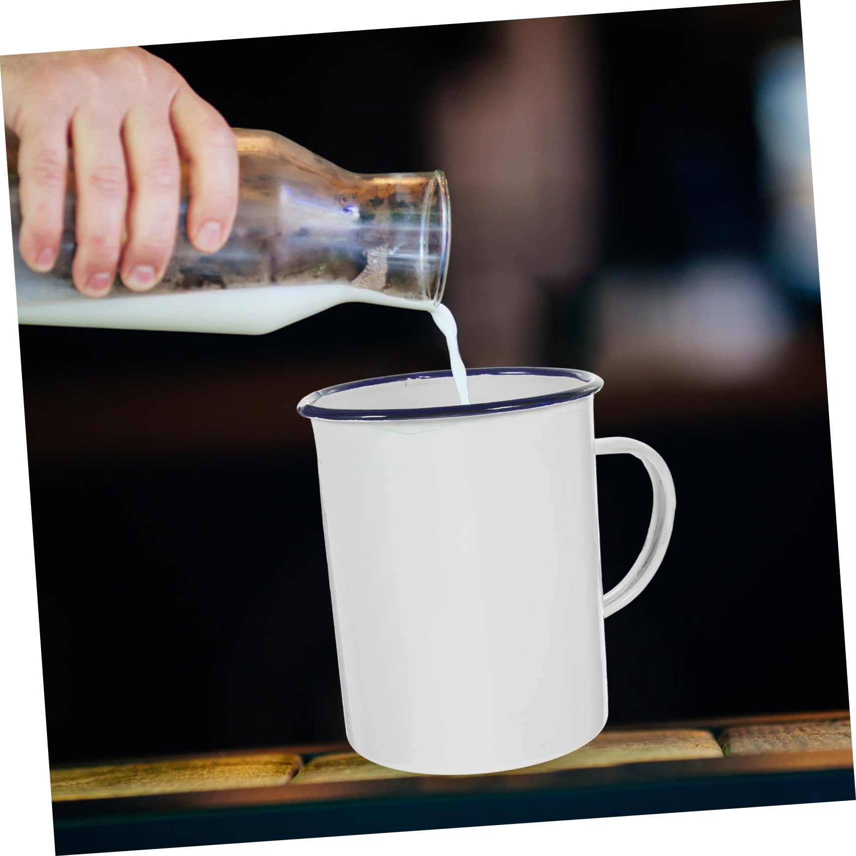 Alipis Emaille Becher Camping 1000ml Weiß Flacher Boden Leicht zu Reinigen für Wohnwagen Wasser Kaffee und Tee Vintage Stil