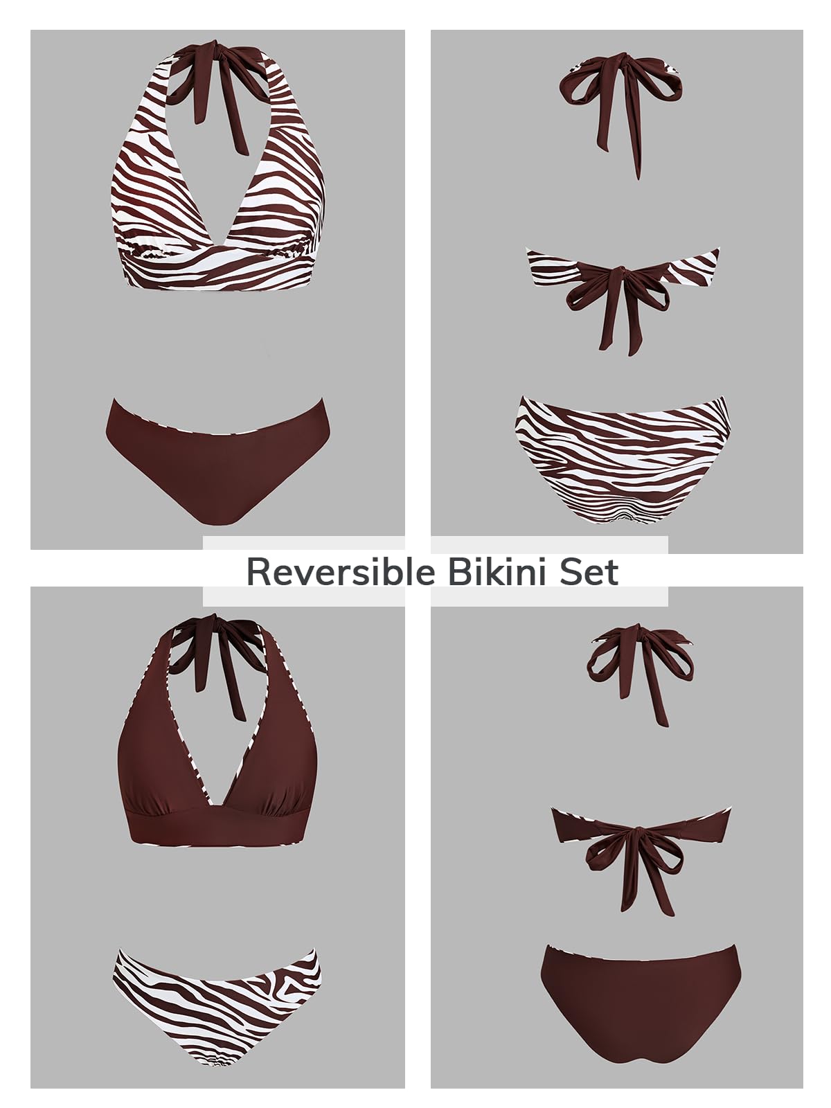 CUPSHE Bikini da donna con scollo a V, reversibile, da annodare, doppio lato, multi modi di indossare