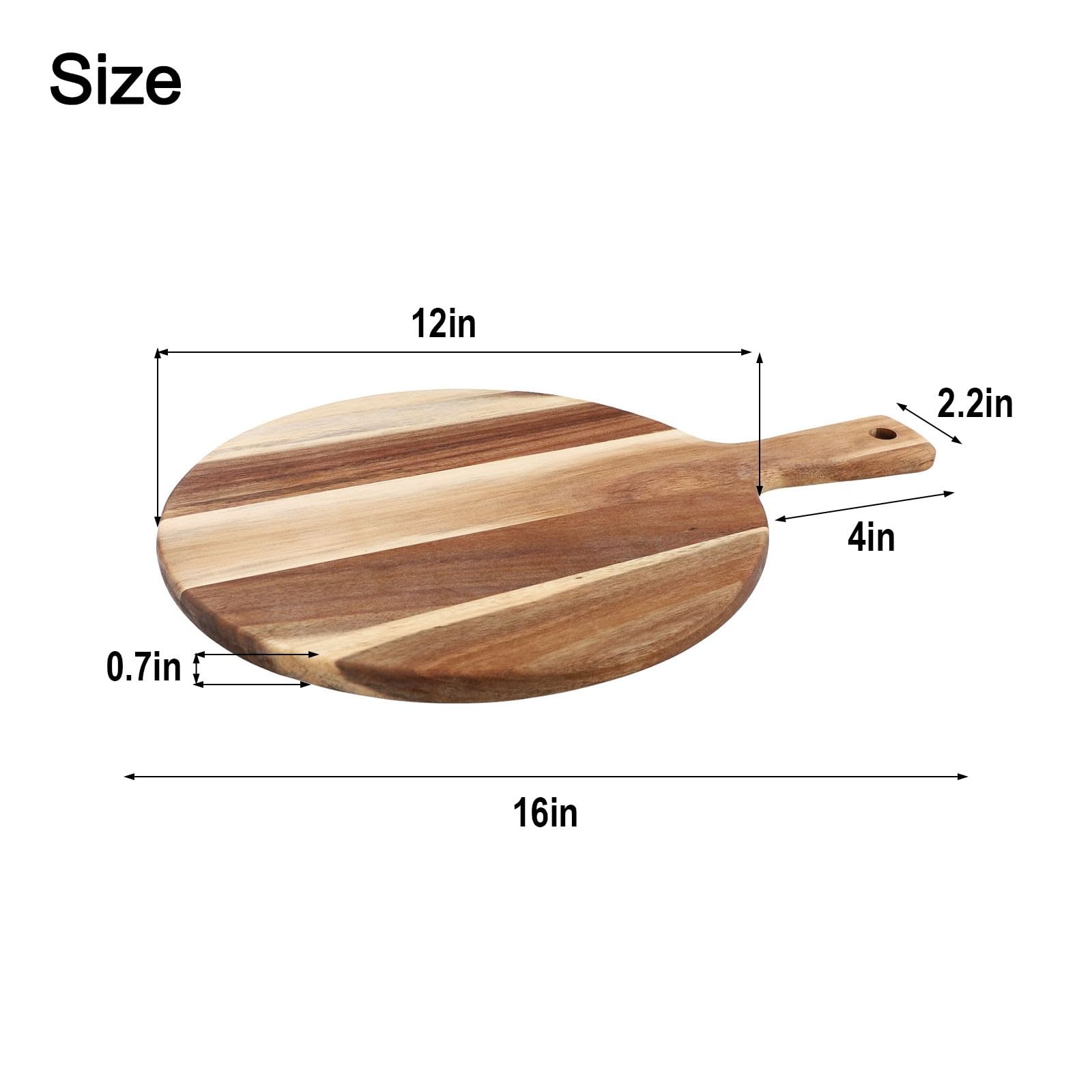 Rundes Schneidebrett aus Akazienholz mit Griff, 40,6 cm, perfekt für Pizza, Brot, Käse, Cracker und Charie