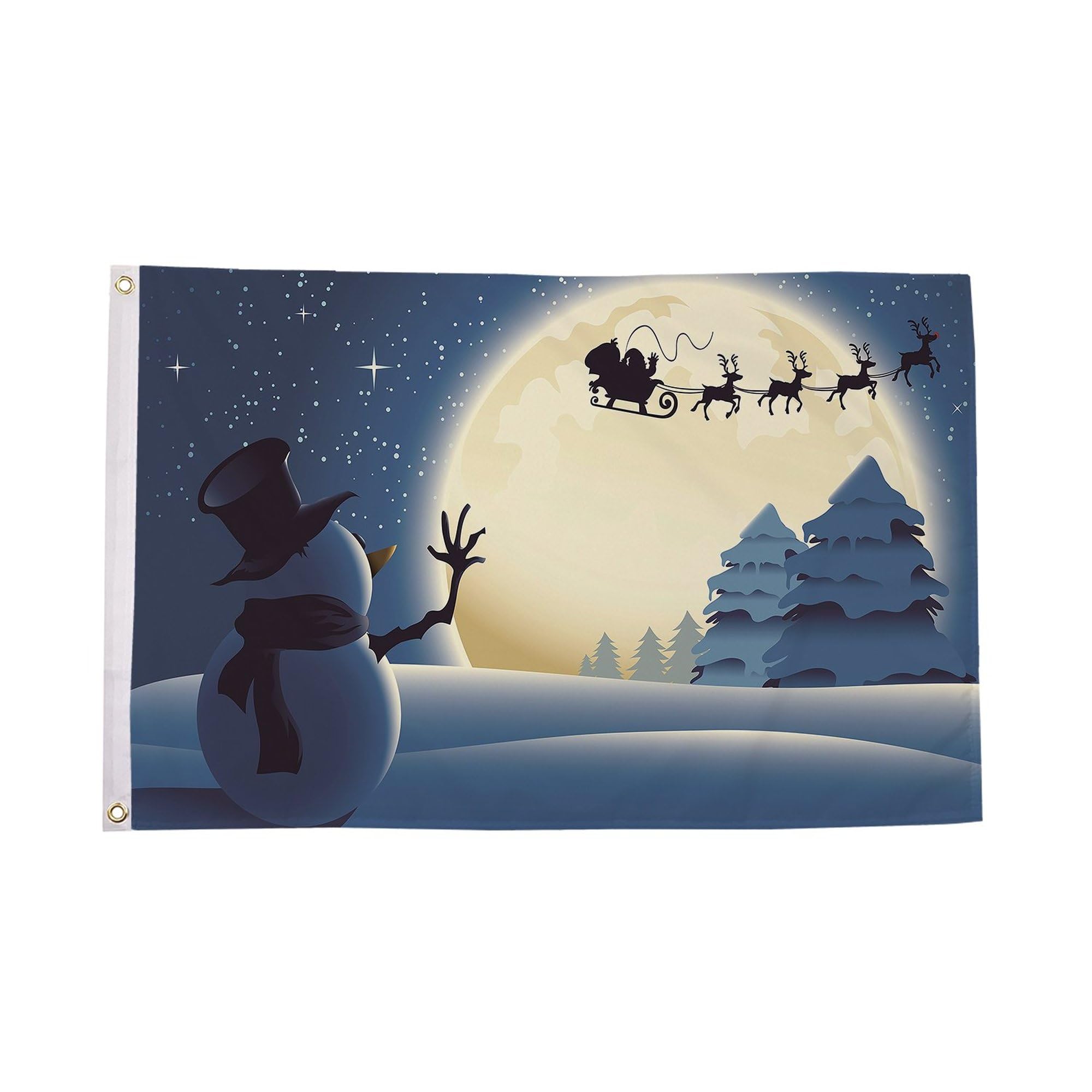 Flagtex Christmas Flag Snowman Moon 5ft x 3ft (150cm x 90cm) - Cheerful Christmas Decorations for Garden Outdoor Indoor, Holiday Banner Featuring Snowman on Crescent Moon Scene — image 1