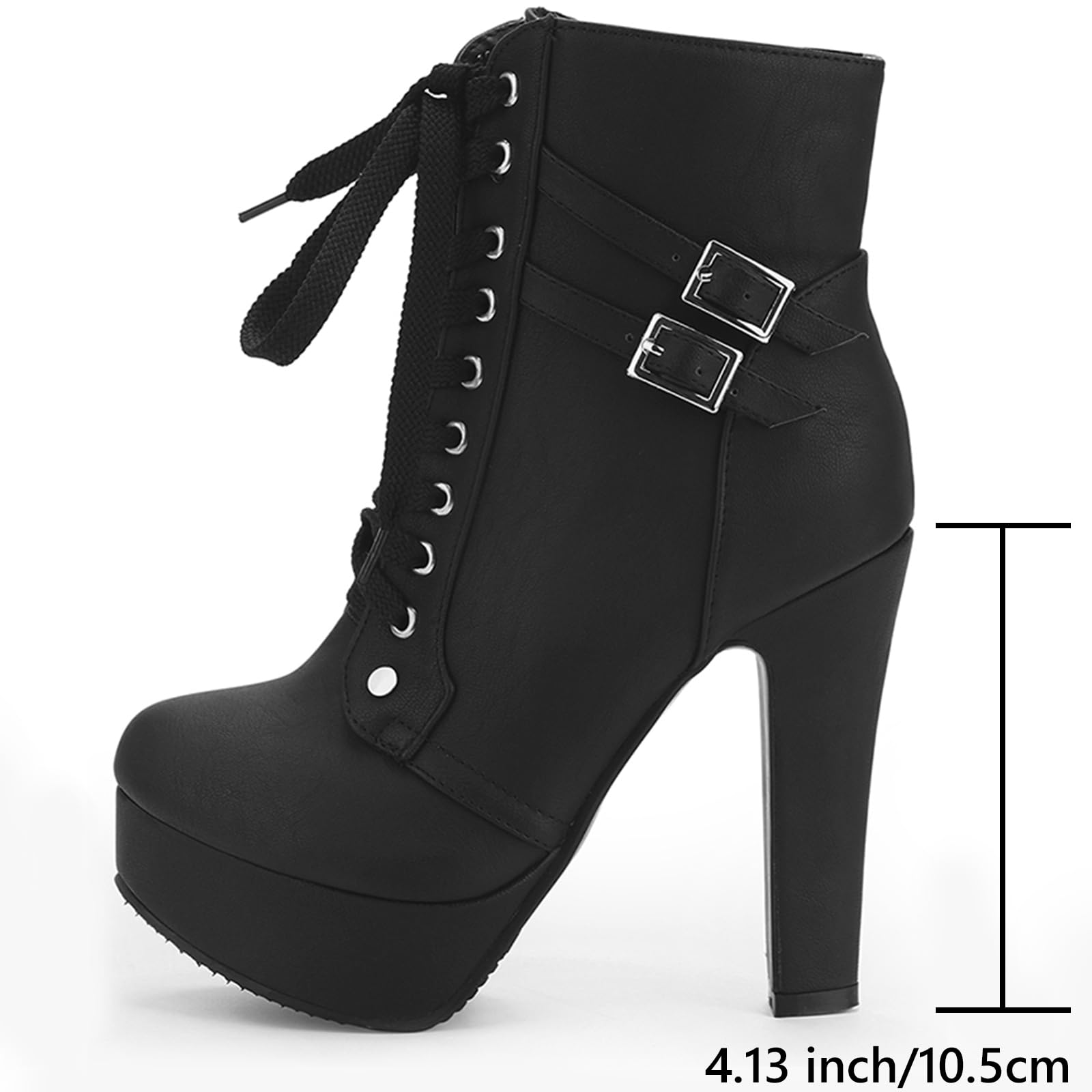 Susanny High Heel Boots for Women,Womens Platform Boot Heels Sexy Round Toe Lace UP High Heels Mid Calf Boots