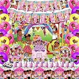 PINOM 128pcs Corner Party Supplies - Birthday Decorations Include Tablecloth, Banners, Cake Decoration, Cupcake Toppers, Balloons, Hanging Swirls, Tableware Set