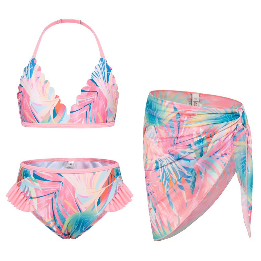 GRACE KARIN Traje de baño para niña, bikini de tres piezas, tankini para niños, traje de baño