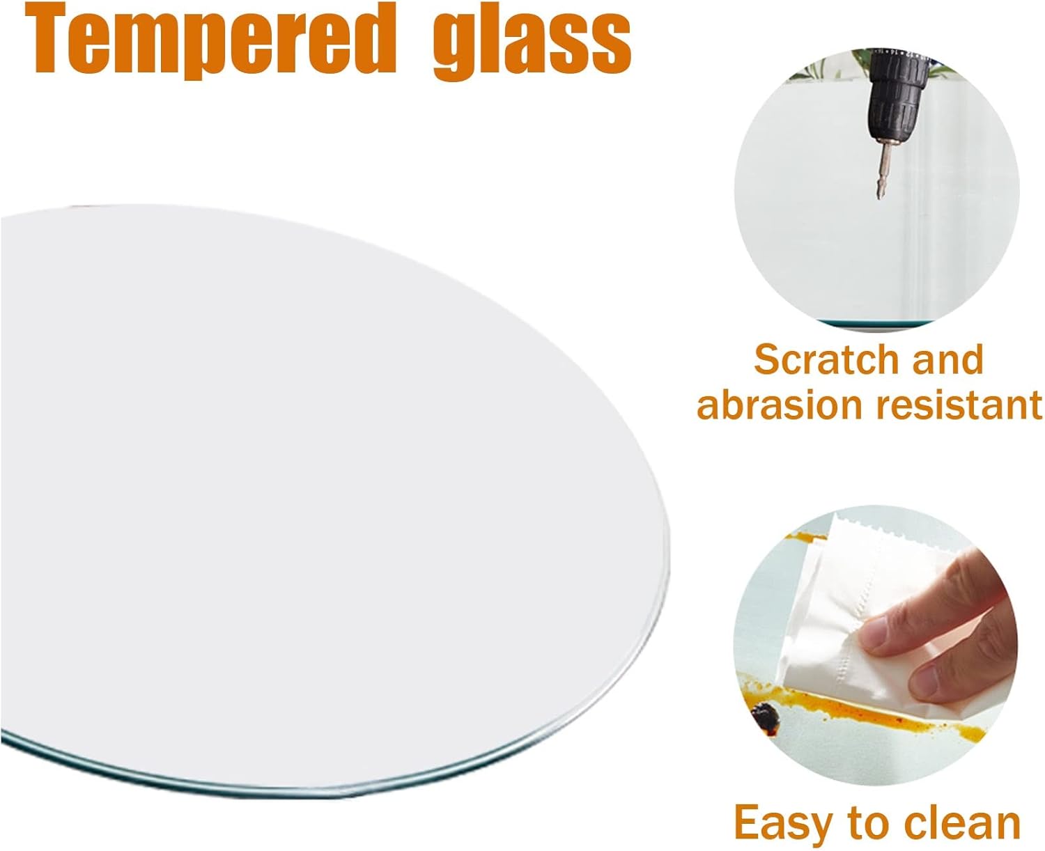 WORDFUN Table Top Tempered Glass Round, Premium Round Circular Plate Glass, 1/4" Thick Tempered Polished Edge, for Conference Round Table, Hotel, Banquet, Coffee Table