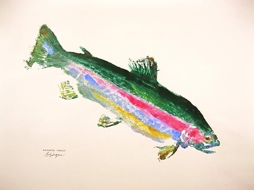 Rainbow Trout GYOTAKU fish Art print 8.5 X 11 inch Picture by Barry Singer Lake House Cottage décor