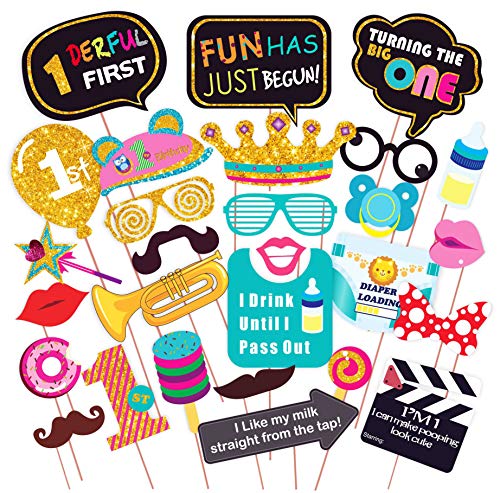 Image of Wobbox All Occasion Indian Family Photo Booth Party Props (18 Pieces) & Hand Made First Birthday Party Props - Suitable for 1st Birthday His or Hers Birthday Celebration