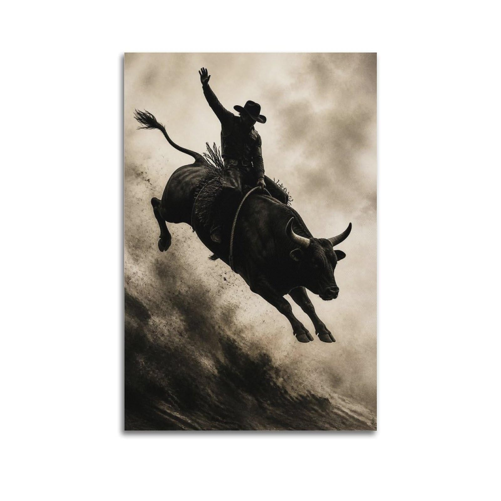 OKAHYS High Contrast Black Rodeo Bull Silhouette Poster Western Sports Modern Decorative Canvas Prints - Ideal Wall Art for Family, Man Cave, Game Room, Boys & Girls Bedroom 24x36inch(60x90cm)