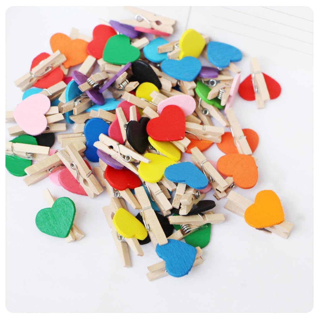 200 sztuk drewnianych klamerek w kształcie serca, 3 cm, dekoracyjne drewniane klamerki do bielizny, mini klamerki ozdobne, klipsy do zawieszenia, do scrapbookingu, na wesele, imprezę, do