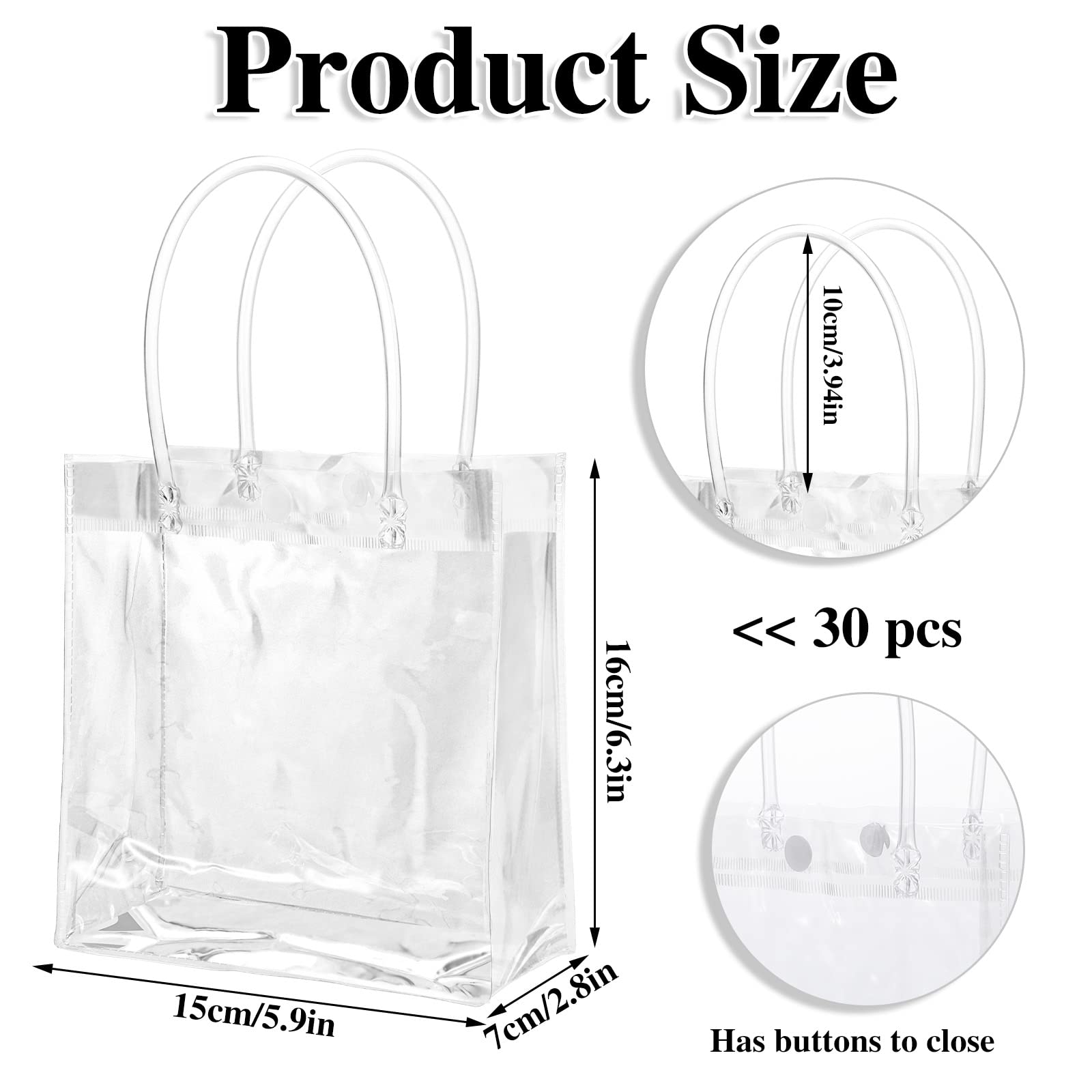 BESARME Confezione da 30 sacchetti regalo trasparenti con manico, sacchetti di plastica riutilizzabili, piccoli sacchetti per caramelle, per matrimoni, compleanni, Halloween, feste autunnali (16 x 15