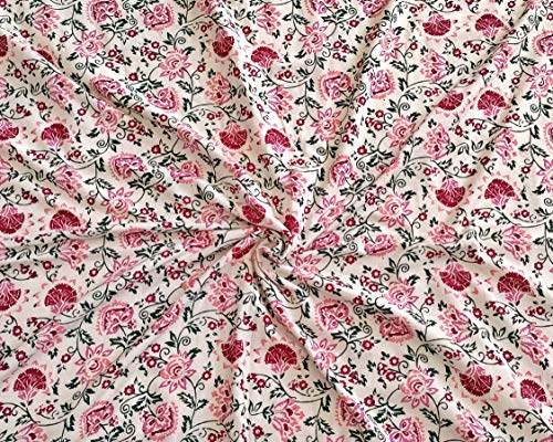 Image of BLOCKS OF INDIA 100% Cotton Dohar King Size Reversible Hand Block Printed Malmal Summer Dohar /Blanket (Multicolor Mughal Pink)