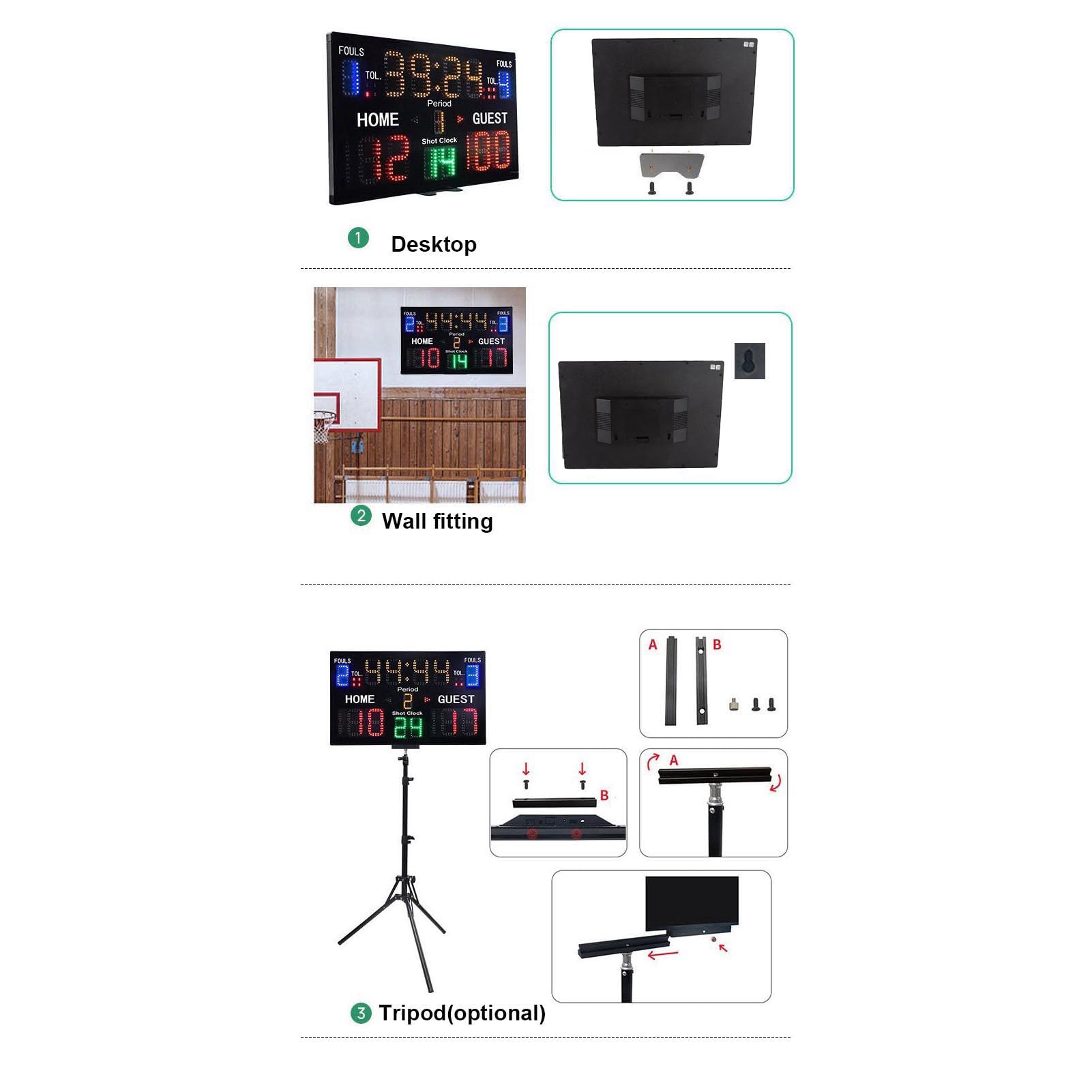 Sorandy Tabellone Segnapunti Elettronico da Basket a 11 Cifre, Tabellone Segnapunti da Tavolo Portatile e Versatile per Interni con Display a LED e Telecomando, Ottimo per l'allenamento di Gioco