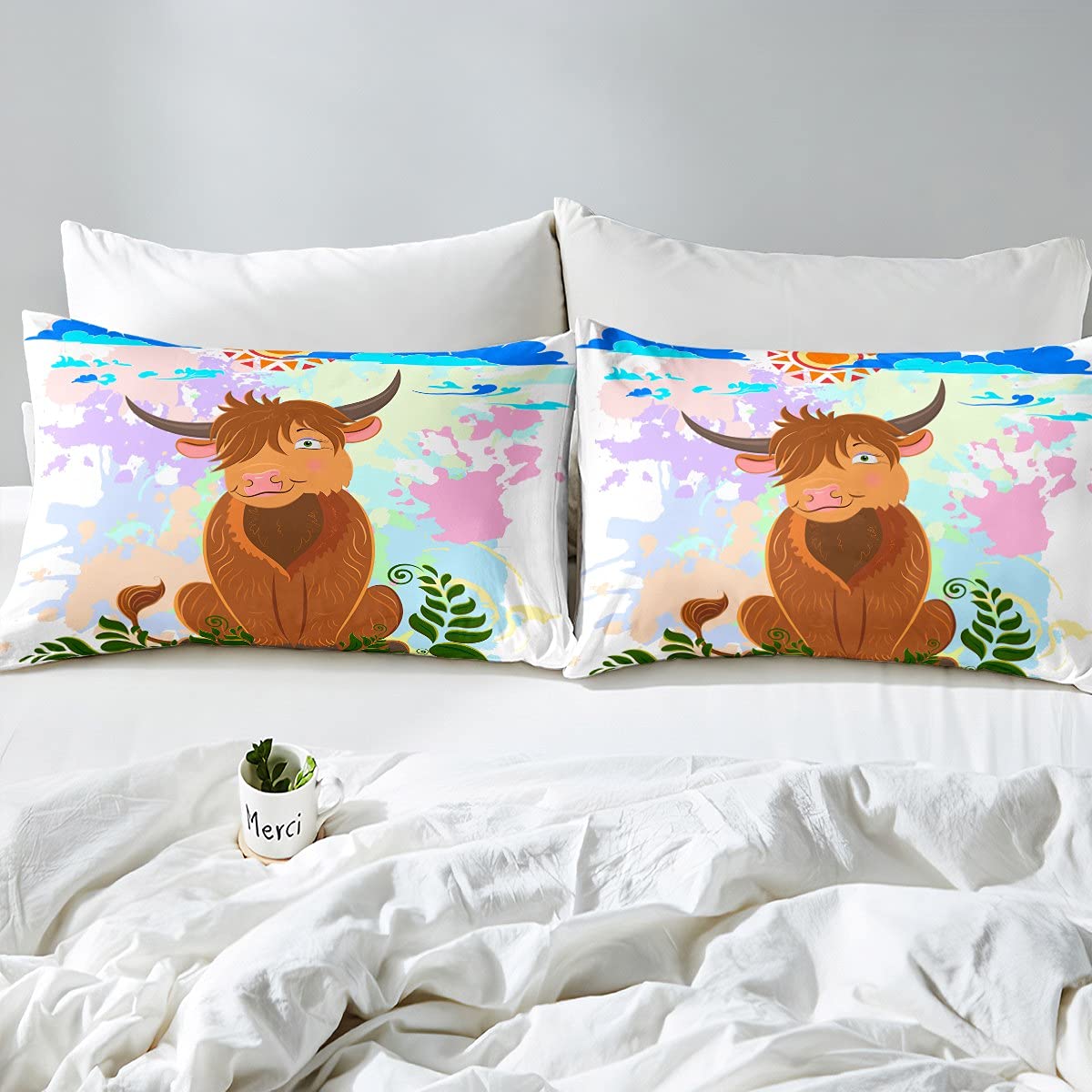 Just Contempo - Set di biancheria da letto per letto king, motivo mucca delle Highland con motivo