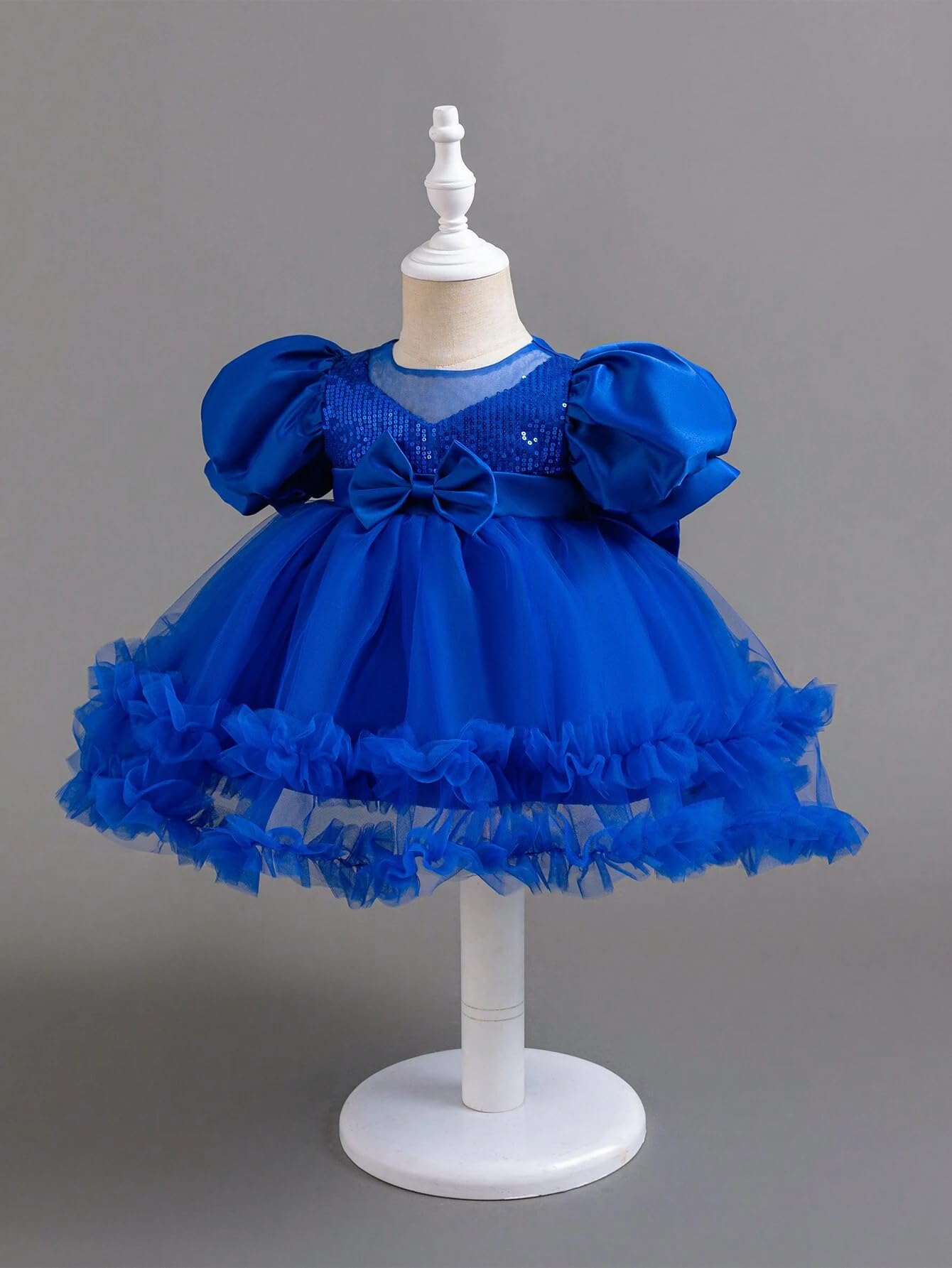 Niren Enterprise Satin Knee-Length Ruffle & Bow Pattern Dress for Girls (ROLLAR Frock 3-4Y_Blue - Image 5 thumbnail
