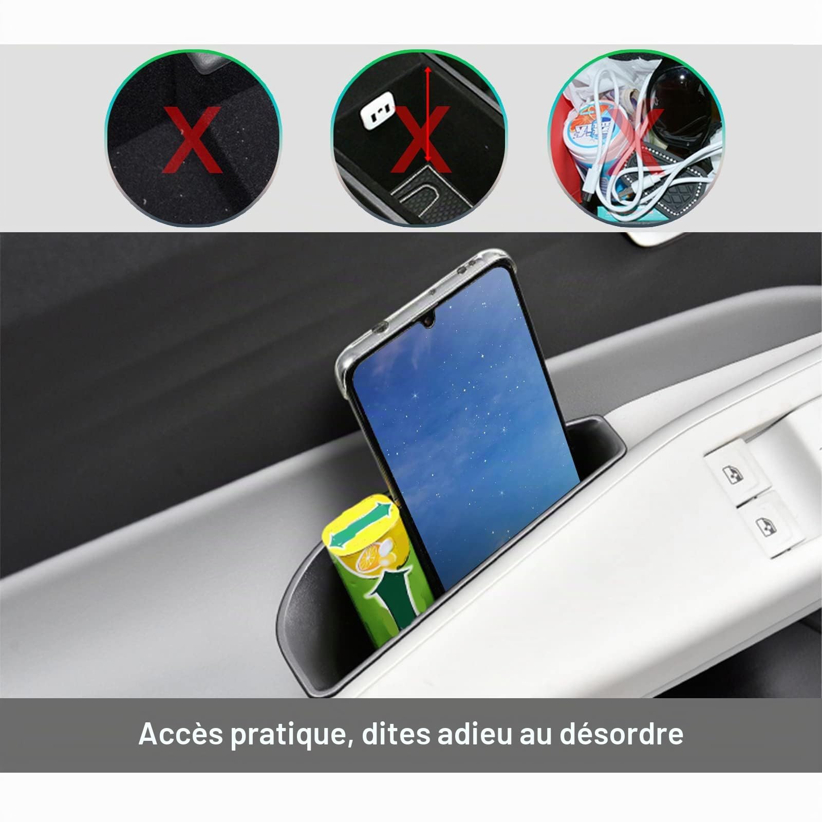 GAFAT Compatible avec VW ID.4 ID.5 GTX Pro 2021-2025 2026 Boîte de Rangement Console Centrale, Plateau Organisateur pour Boucle de Porte Accoudoir, ID4 ID5 Accessoires [Un Jeu de 4 Pièces] (Noir)