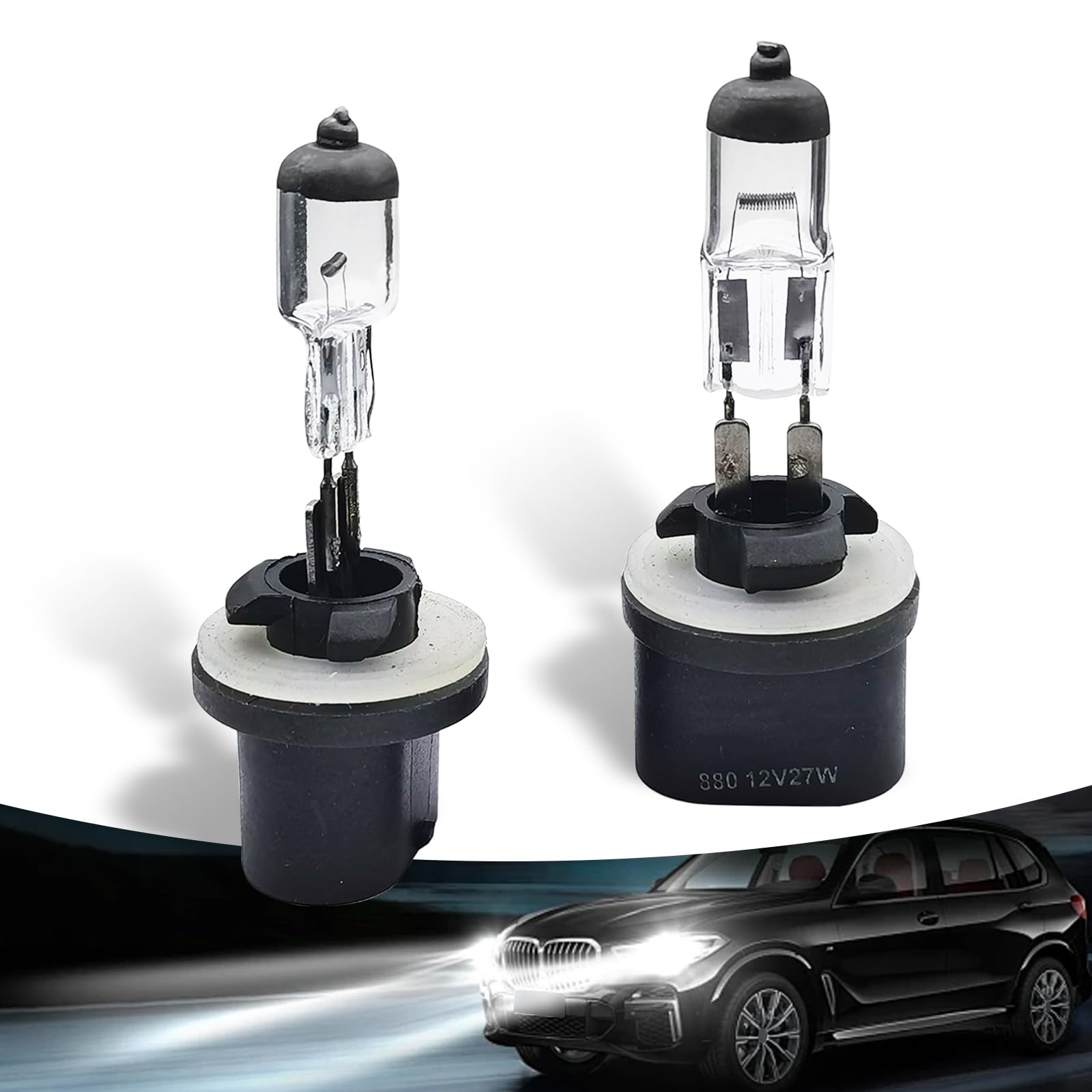 gunhunt 2 PCS Car 880-27W Halogen Bulb, 12V Quartz Lamp Ultra-bright Beam Low/High Beam Fog Light Replacement, All-in-one Plug and Play Bulb, Universal Lighting for Car (Warm White Light)