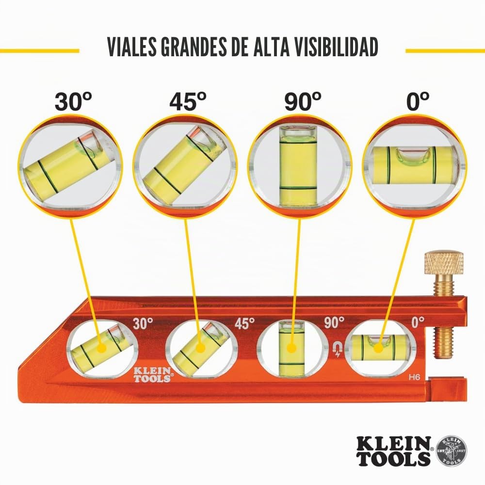 Nivel de torpedo, magnético, 4 viales para doblado de conductos y más con ranura en V y pista magnética Klein Tools 935AB4V