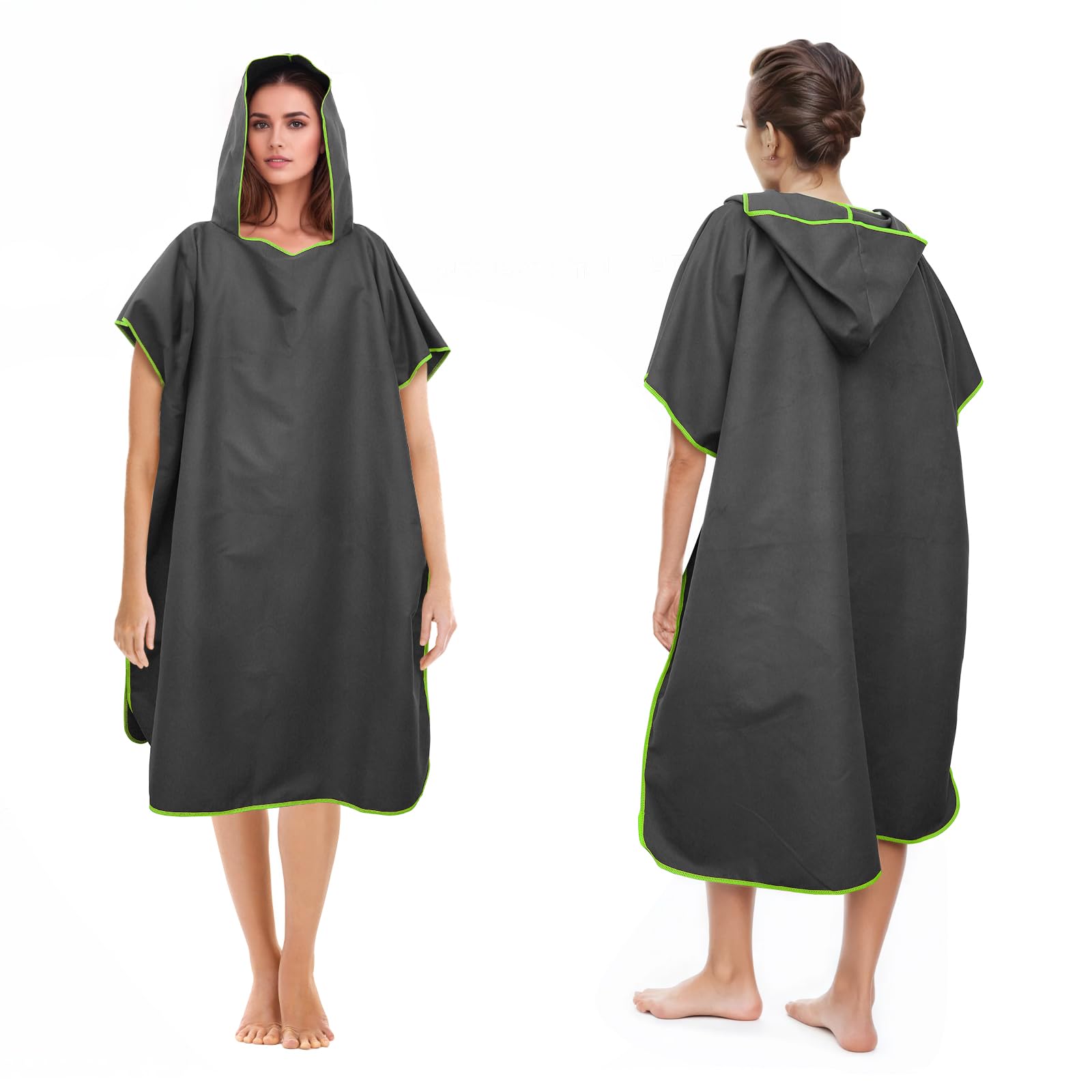 Pameil Poncho de baño para mujer y hombre, Poncho toalla, Poncho de microfibra para surf, Largo con capucha para mujer y hombre, Ideal para la playa, olas, surf (Gris oscuro)