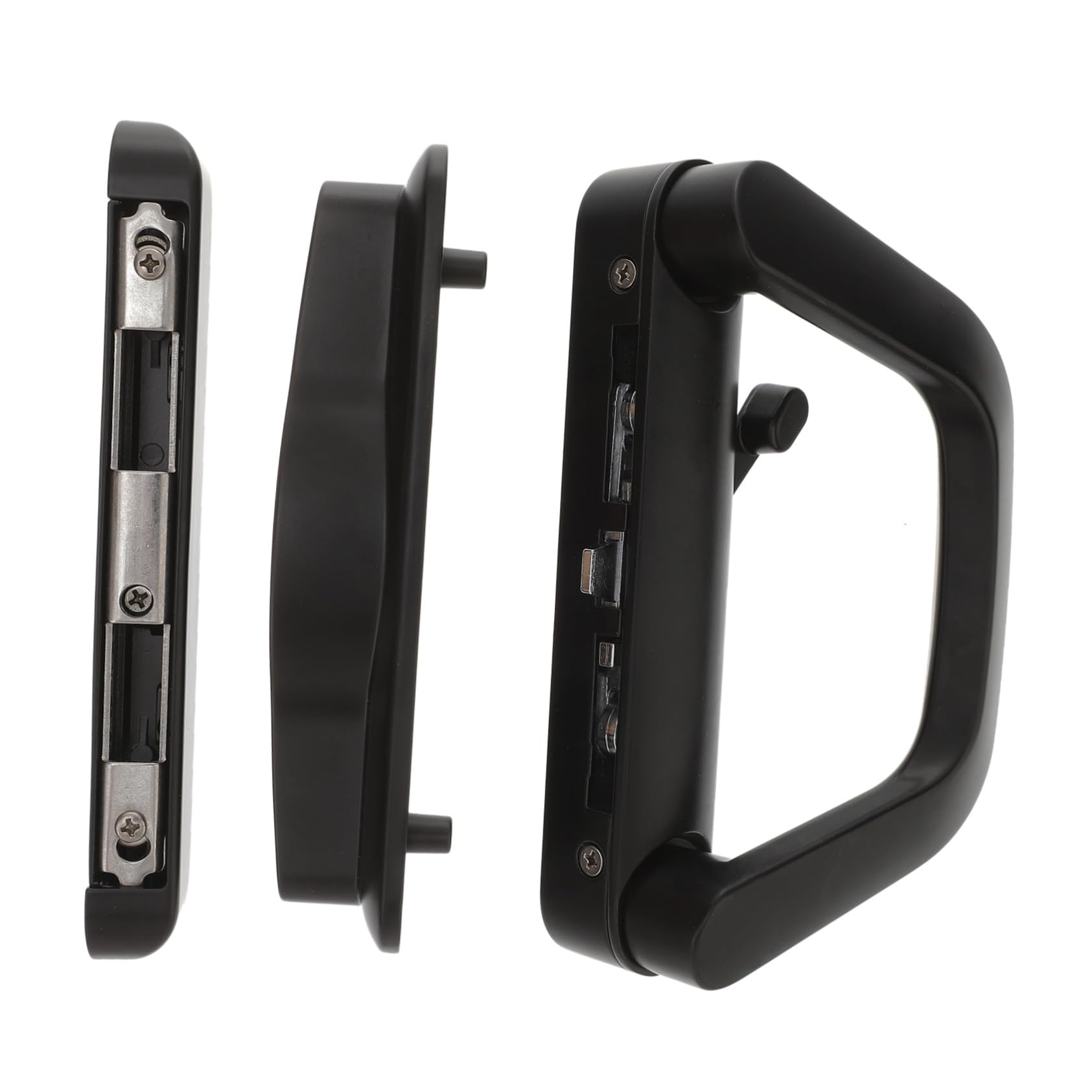 Serratura per Porta Scorrevole con Maniglia, Set 1 Pz Nero | Lega di Zinco, Spessore 1.12~1.38 Pollici, Interasse Viti 4.95 Pollici per Montaggio Compatibile
