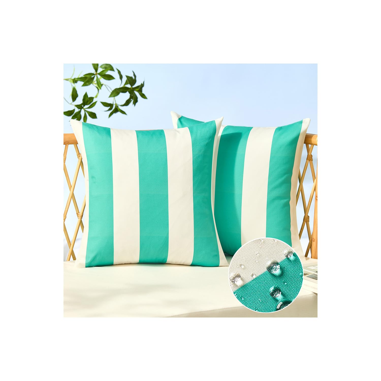 Allorry Outdoor Pillow Covers 18x18 Turquoise Striped Outdoor Decor JB07C18
