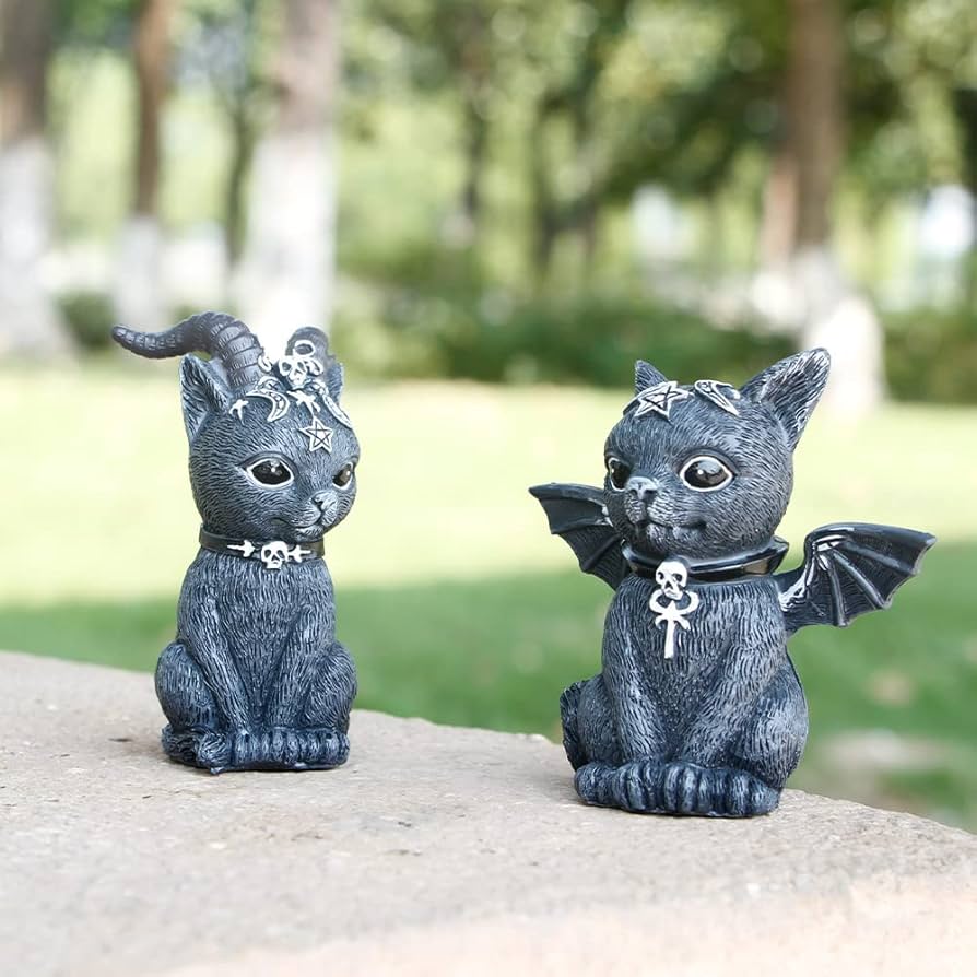 Amazon.co.jp: オカルト猫の置物、魔女の帽子をかぶった猫のクリスマス