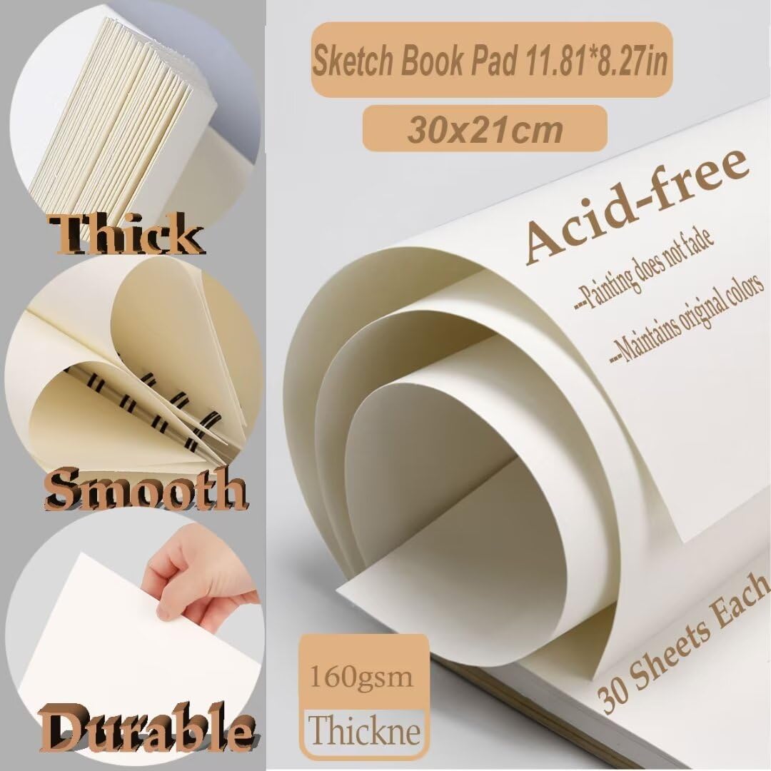 Sketch Book Pad, A4 Drawing Book Spiral Bound, 60 Pages, 160GSM Art Book, Durable Acid Free Sketchbook for Painting memos - Image 2