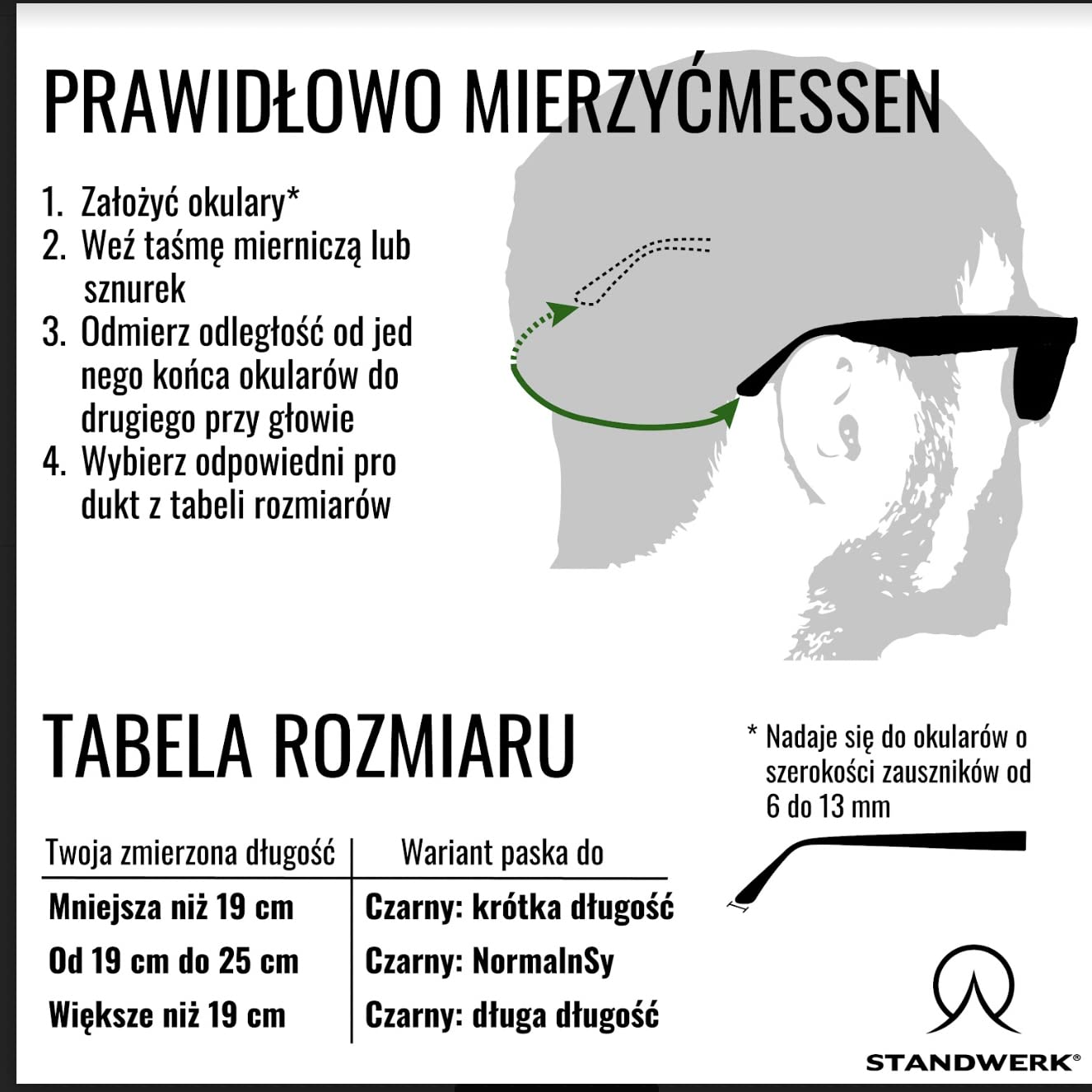 STANDWERK® Paski do okularów – wyjątkowo niezawodny pasek do okularów sportowych dla kobiet, dzieci, mężczyzn – uchwyt na okulary do uprawiania sportu i rekreacji – wodoodporny, elastyczny