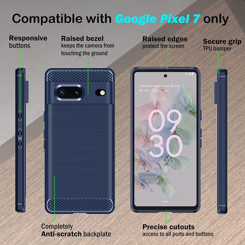 Image of NPRC Hybrid Ultra Slim Protective Case TPU Non-Slip Carbon Fiber Texture Shockproof Case Cover for Google Pixel 7 - Blue