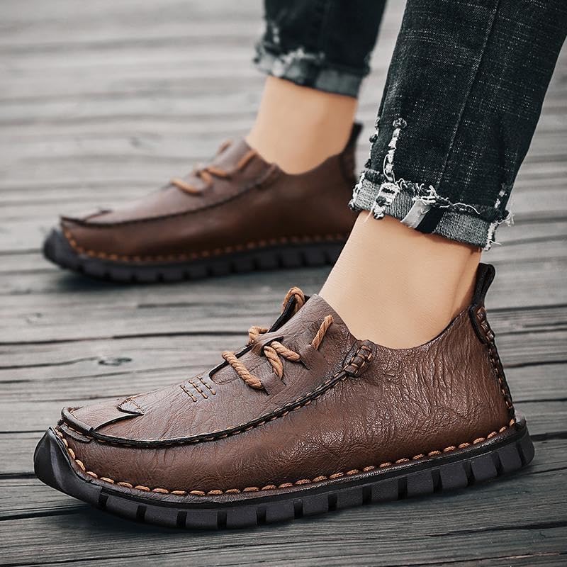 Men's Retro Stitching Lace-up Casual Shoes Comfortable Thick Soled Oxford Shoes for Travel Driving Mountaineering Men Soft-Soled Non-Slip Shoes3