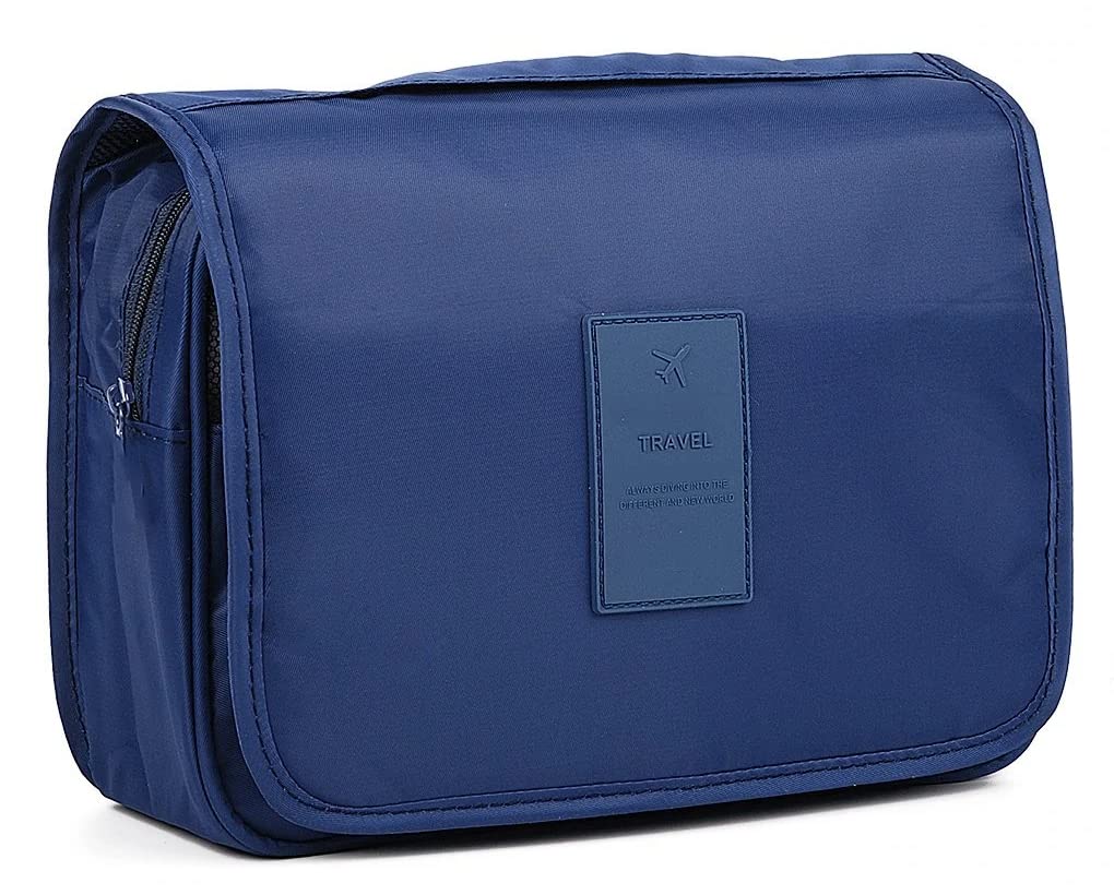 Travel Hanging Toiletry Cosmetic Bag, Portable Makeup Pouch Kit Organizer for Men & Women, Spacious & Compact, Water Resistant, Navy Blue