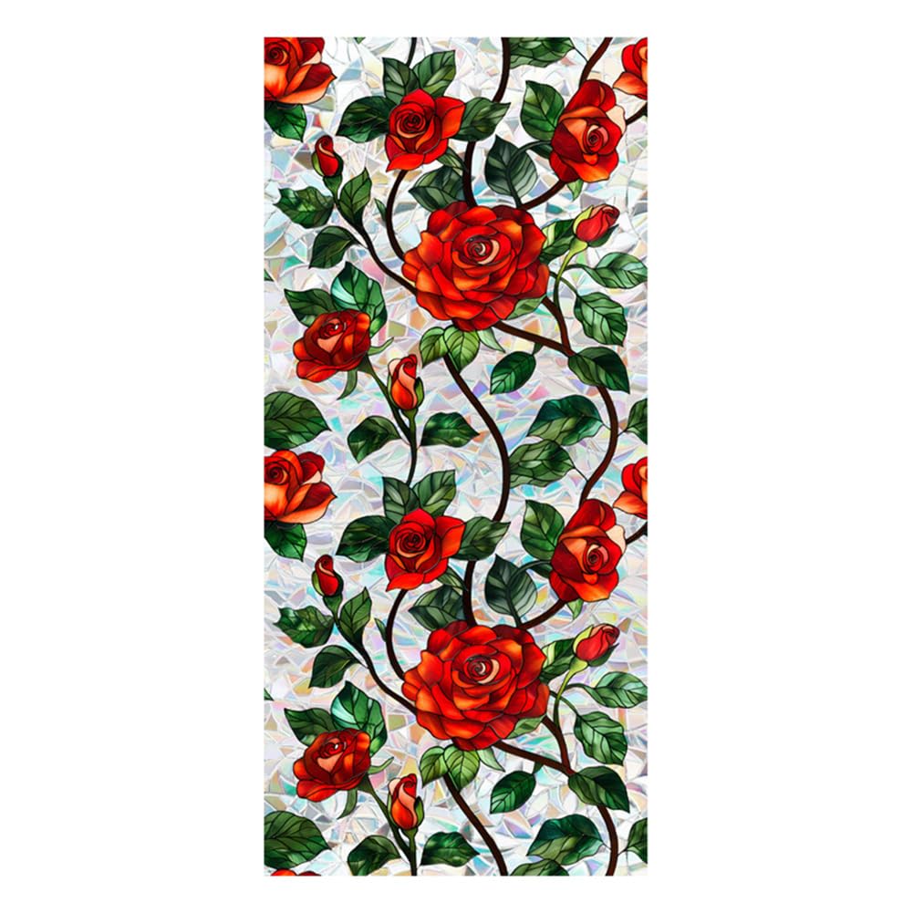 Generic Flowers Window Privacy Film Static Cling Stickers Stained Glass Decals (Rose)