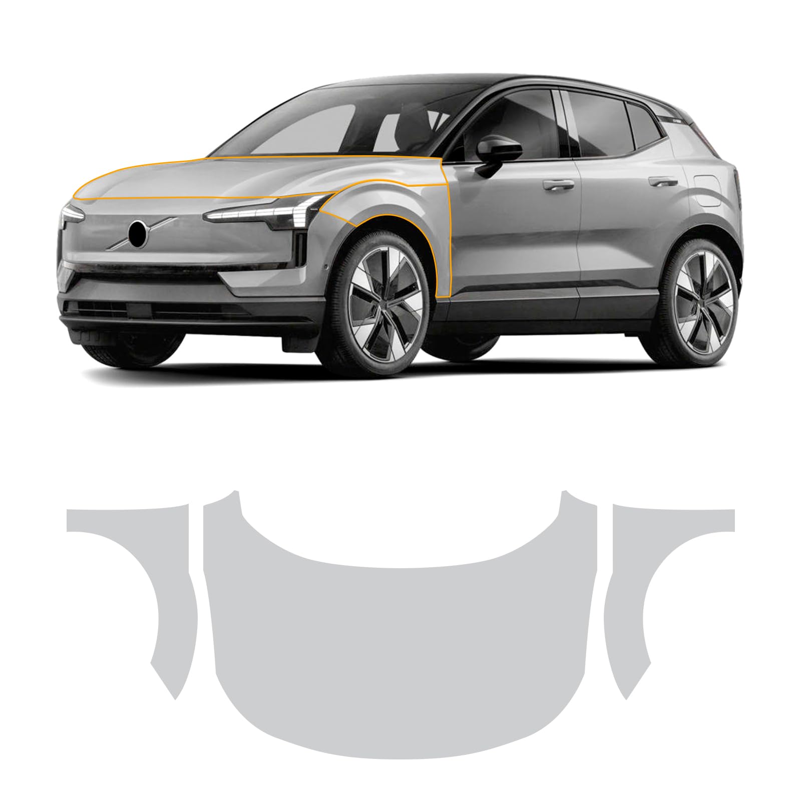 für Volvo EX30 2023 2024 2025 Auto-Lackschutzfolie Vorgeschnitten TPU Transparent Selbstklebend Regenfest Wasserdicht HD Kratzfest für Volvo zubehör (Motorhaube+Kotflügel 3St.)