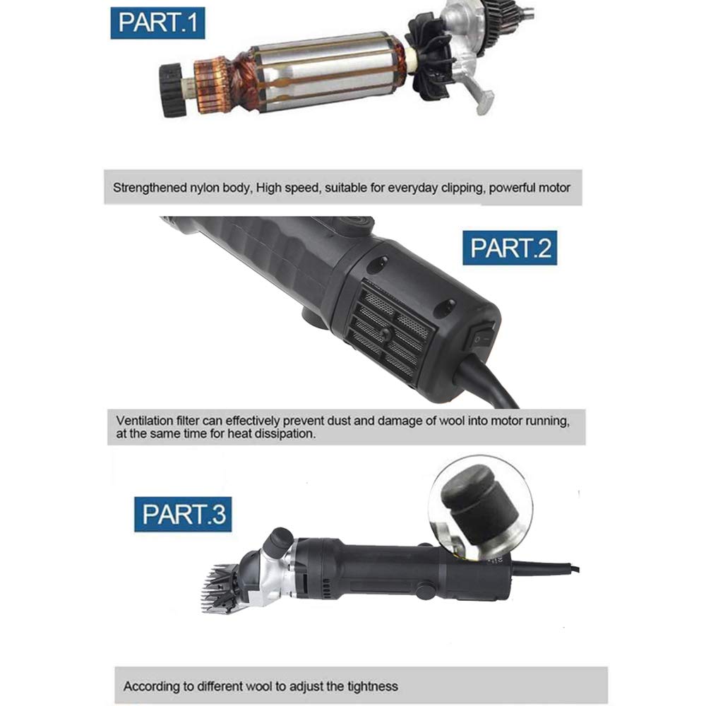 690W 6-speed Regolabile Tosatrice/Tosatrice professionale a lama elettrica per animali Capre di pecora Lamas Alpacas (Nero)