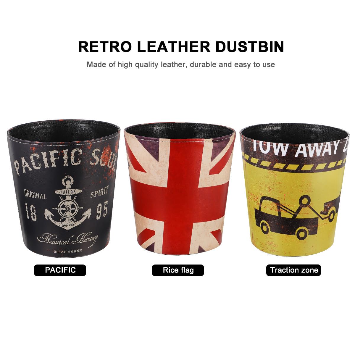 Cabilock Retro Mülleimer aus Leder, Schwarz, für Wohnzimmer und Büro