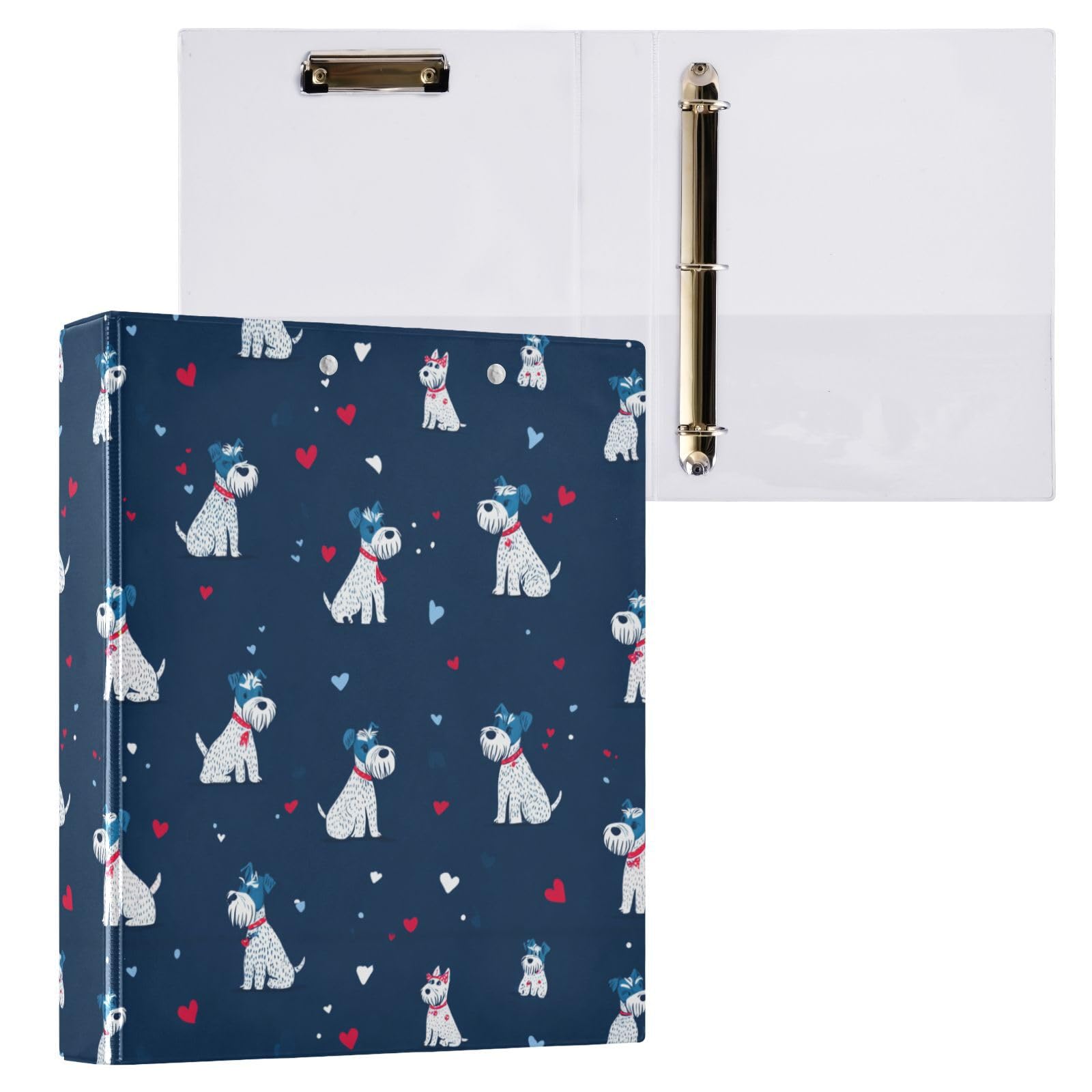 Kcldeci Raccoglitore a 3 anelli con copertina rigida per carta formato lettera, cuore Schnauzer con anelli rotondi da 3,8 cm, organizer per scuola/ufficio, confezione da 2