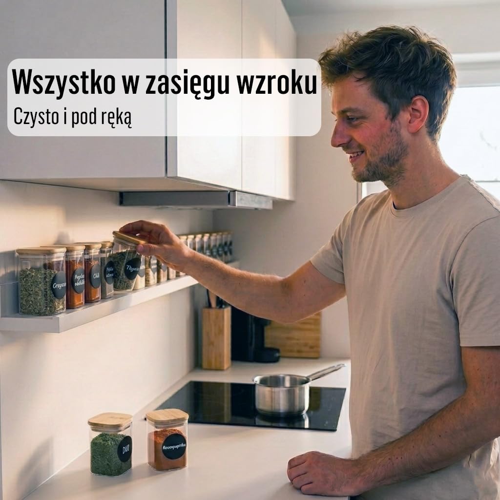 Deco Haus® zestaw 20 Pojemników na Przyprawy [+ ETYKIETY] 160ml - Pojemniki na Przyprawy z Drewnianą Pokrywką - Zestaw do Przechowywania
