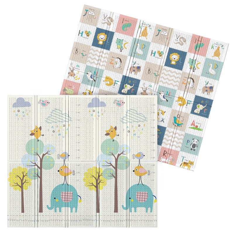 UBABY - Alfombra de Juegos Bebés Reversible - Acolchada y Plegable - Colchoneta Gimnasio Actividades - Alfombra Infantil - Antideslizante, Impermeable, Elefante + Letras - Medidas: 200x180x1cm