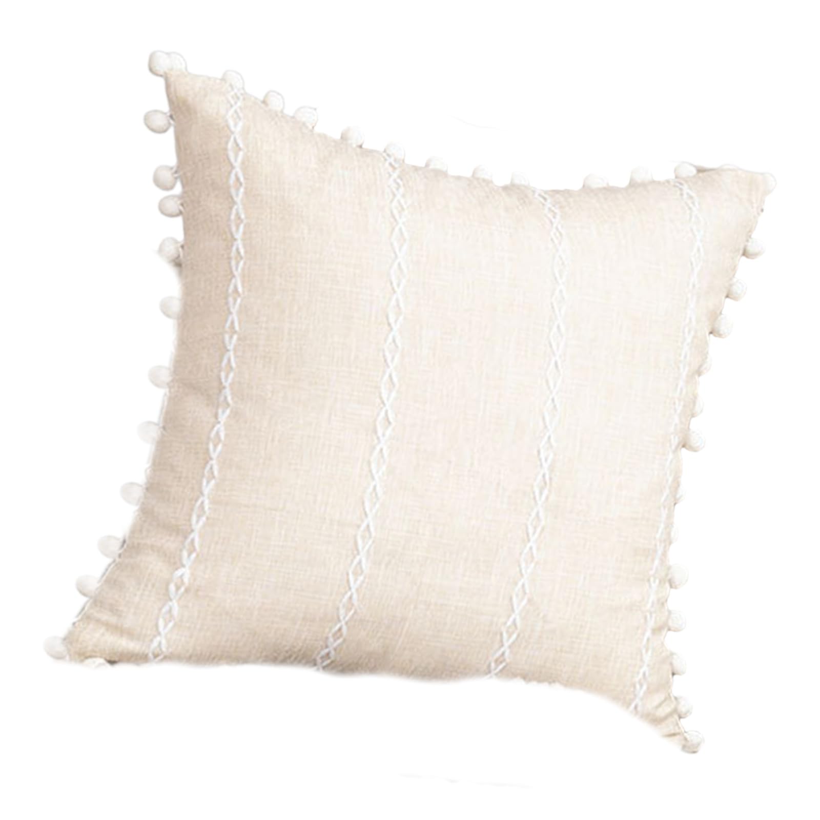 Msioytog Decorative Tassels Trimmed Pillow Covers for Sofa Bed Polyester Fabric 45cm Square Pillowcase Home Accent Stain Guard Decorative Tassels Throw Pillow