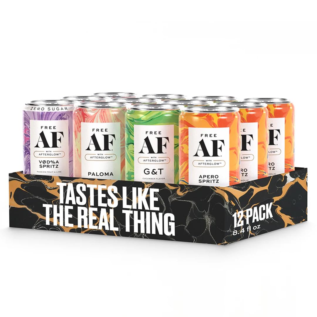 AF Drinks Non-Alcoholic Variety Pack | Alcohol Alternative Sparkling Cocktails with AFTERGLOW Botanical Warmth | Gluten-Free, Low-Calorie | 8.4 oz Cans