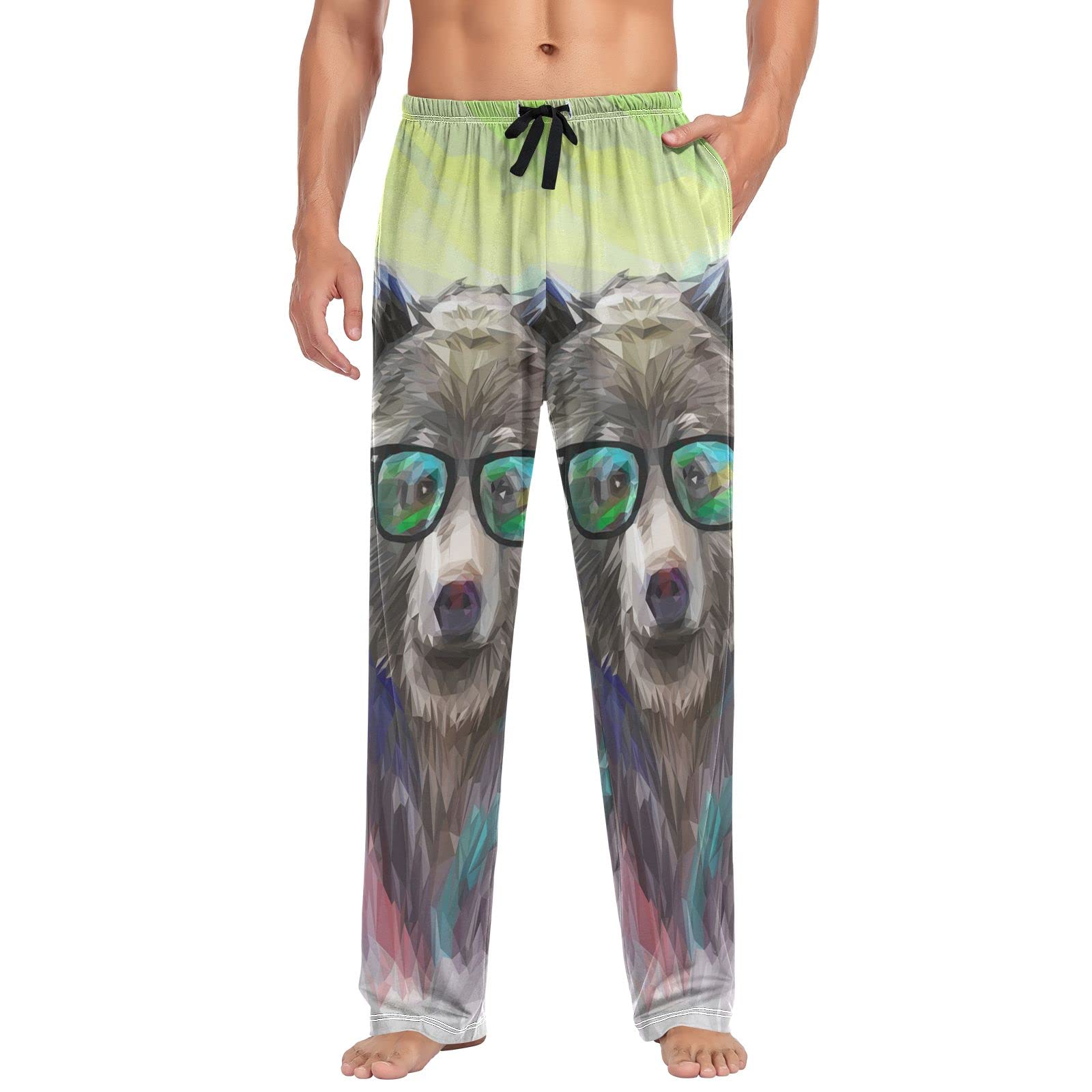 Oyihfvs Funny Bear Men's Pajama Pants, Breathable Lounge Pants Sleep Pants Drawstring Elastic Waistband Sleepwear Straight Trouser with Pockets XXL