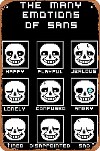 Letrero decorativo de pared The Many Emotions of Sans Póster Undertale Cartel de metal de aspecto vintage de 8 x 12 pulgadas, bar, decoración