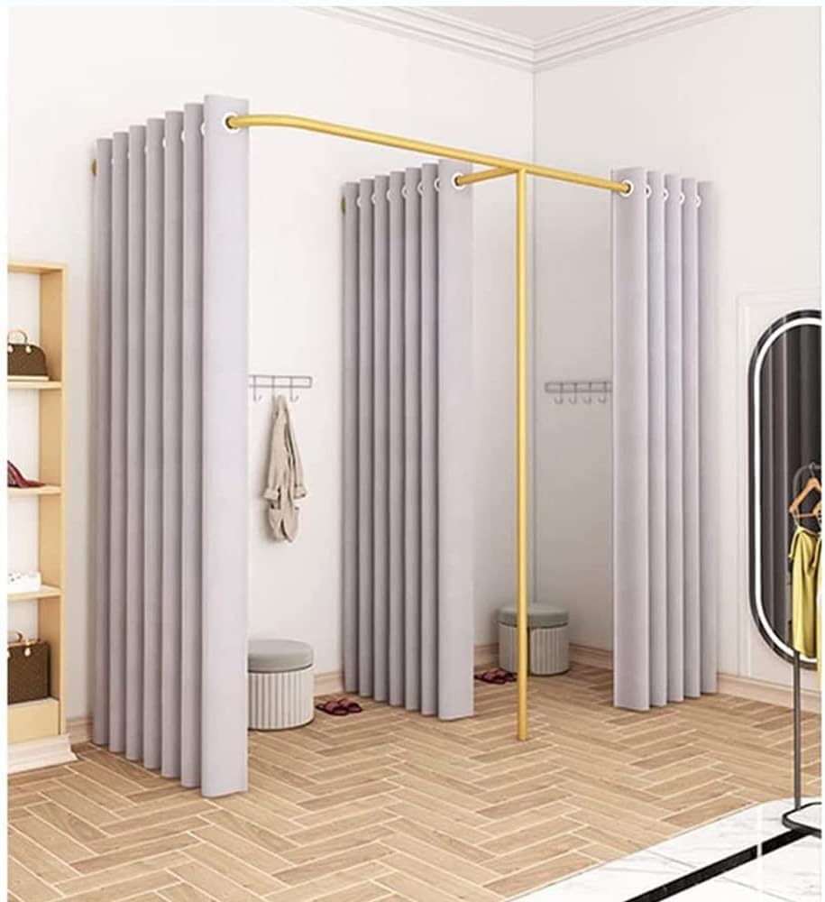 Podwójna przymierzalnia z zasłoną cieniującą, metalowe zasłony do przebieralni, stylowe akcesoria do garderoby do sprzedaży detalicznej