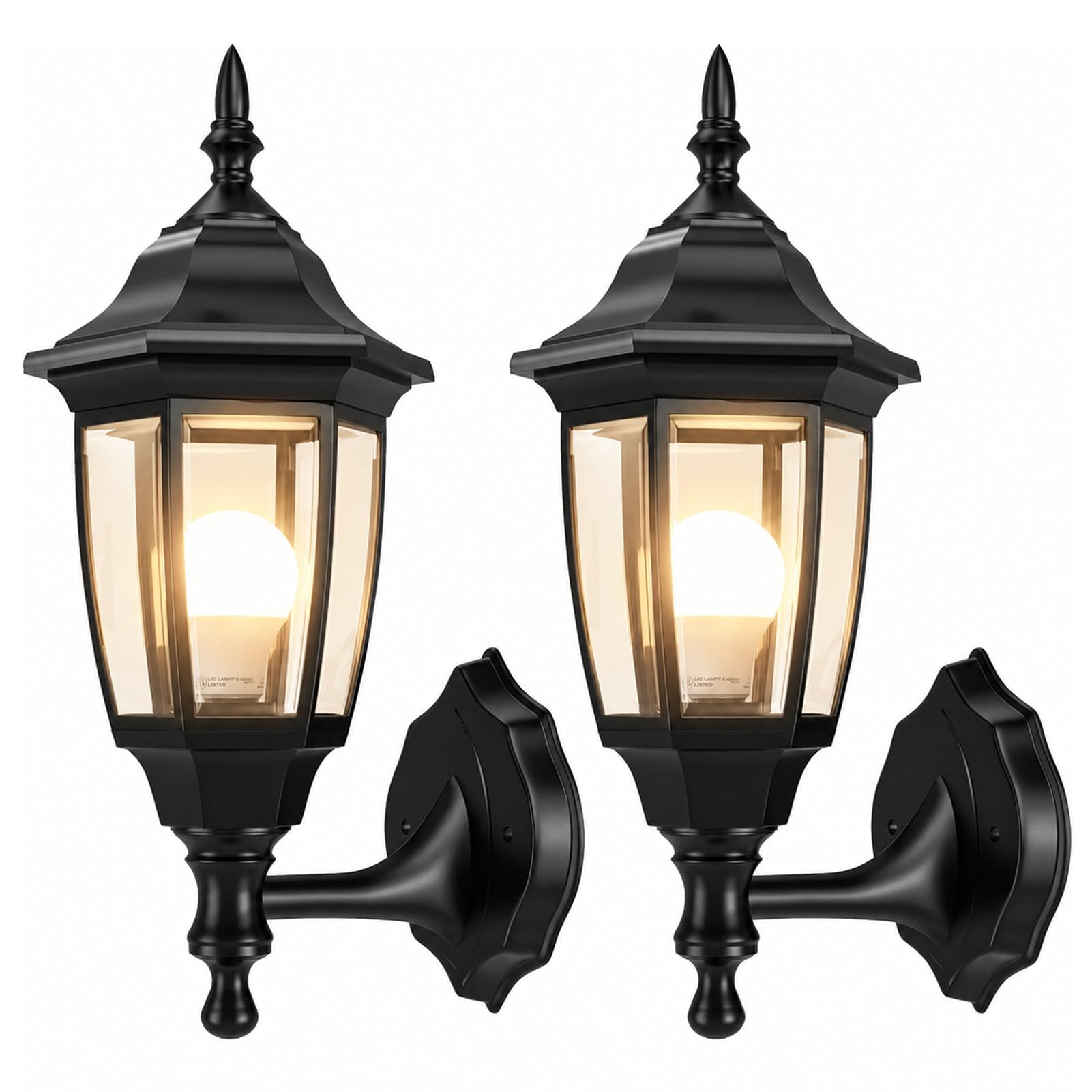 EMART Plastic Outdoor Wall Light Fixtures, Porch Sconces(2 Pack, Black) Black No Sensor-Plastic 2