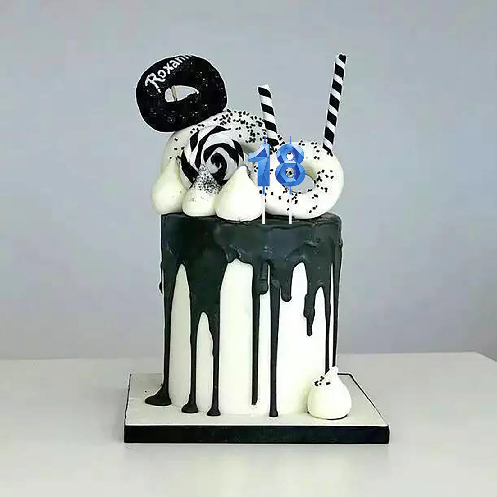 Bougies d'anniversaire 18, bleu saphir, numéro, décoration de gâteau
