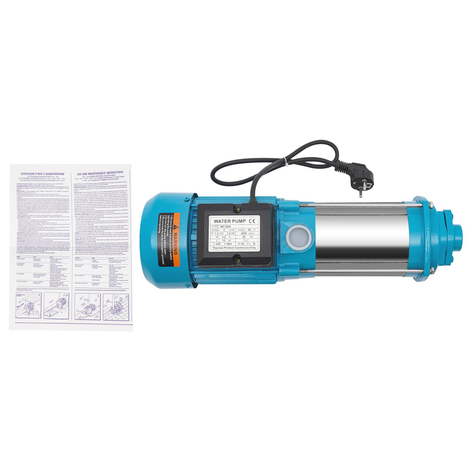 Pompa rotativa da 1300 W, pompa rotativa in acciaio inossidabile 1,8 HP 220 V per uso domestico e giardino con interruttore a pressione, pompa a getto per fattorie, stagni, giardini, irrigazione