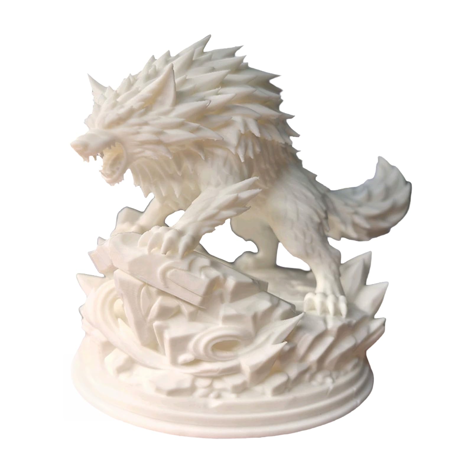 sugerou 3D Printed Wolf Statue, Howling Wolf Figurine on Rock Sculpture, Detailed Animal Ornament for Home Office Desk Decor, Sturdy PLA Decorative Wildlife Collectible Gift White